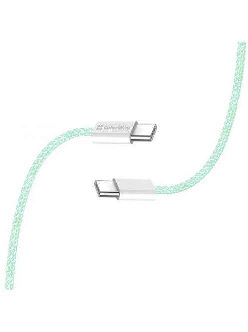 COLORWAY Kábel Type-C CW-CBPDCC061-G, fonott pamut, PD Fast Charging 60W, 3,0A 1M zöld