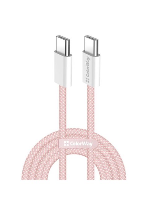 COLORWAY Kábel Type-C CW-CBPDCC061-P, fonott pamut, PD Fast Charging 60W, 3,0A 1M rózsaszín