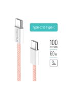 COLORWAY Kábel Type-C CW-CBPDCC061-P, fonott pamut, PD Fast Charging 60W, 3,0A 1M rózsaszín