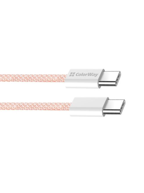 COLORWAY Kábel Type-C CW-CBPDCC061-P, fonott pamut, PD Fast Charging 60W, 3,0A 1M rózsaszín