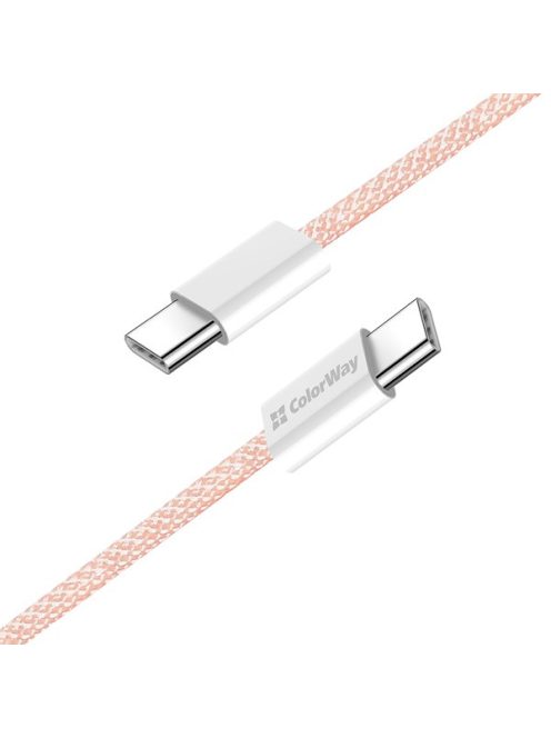 COLORWAY Kábel Type-C CW-CBPDCC061-P, fonott pamut, PD Fast Charging 60W, 3,0A 1M rózsaszín