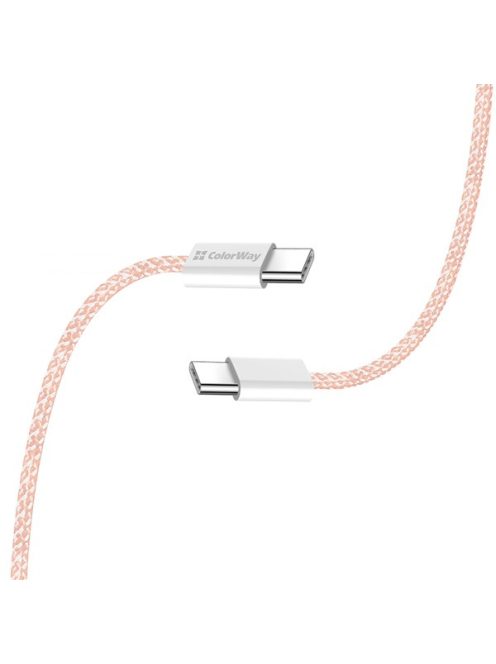 COLORWAY Kábel Type-C CW-CBPDCC061-P, fonott pamut, PD Fast Charging 60W, 3,0A 1M rózsaszín