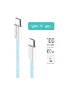 COLORWAY Kábel Type-C CW-CBPDCC061-BL, fonott pamut, PD Fast Charging 60W, 3,0A 1M kék