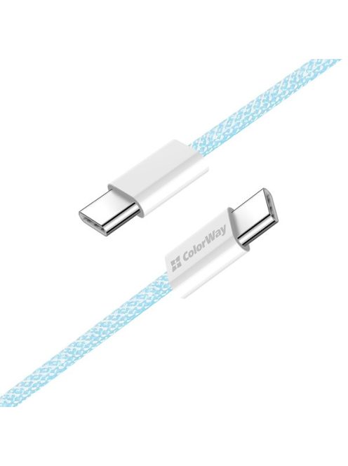 COLORWAY Kábel Type-C CW-CBPDCC061-BL, fonott pamut, PD Fast Charging 60W, 3,0A 1M kék