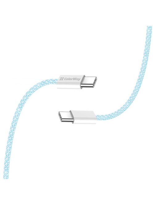 COLORWAY Kábel Type-C CW-CBPDCC061-BL, fonott pamut, PD Fast Charging 60W, 3,0A 1M kék