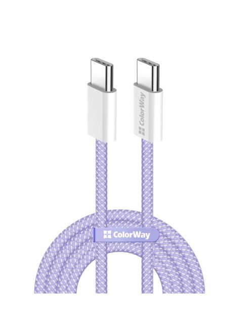 COLORWAY Kábel Type-C CW-CBPDCC061-PU, fonott pamut, PD Fast Charging 60W, 3,0A 1M lila