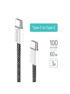 COLORWAY Kábel Type-C CW-CBPDCC061-BK, fonott pamut, PD Fast Charging 60W, 3,0A 1M fekete