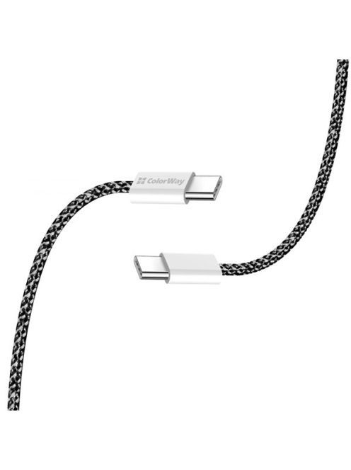 COLORWAY Kábel Type-C CW-CBPDCC061-BK, fonott pamut, PD Fast Charging 60W, 3,0A 1M fekete