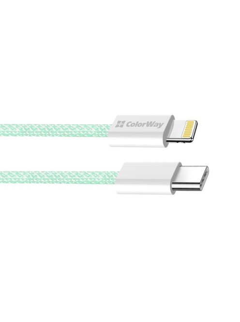 COLORWAY Kábel Type-C CW-CBPDCL061-G, Apple Lightning, fonott pamut, PD 27W, 1M zöld