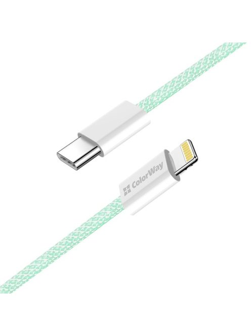 COLORWAY Kábel Type-C CW-CBPDCL061-G, Apple Lightning, fonott pamut, PD 27W, 1M zöld