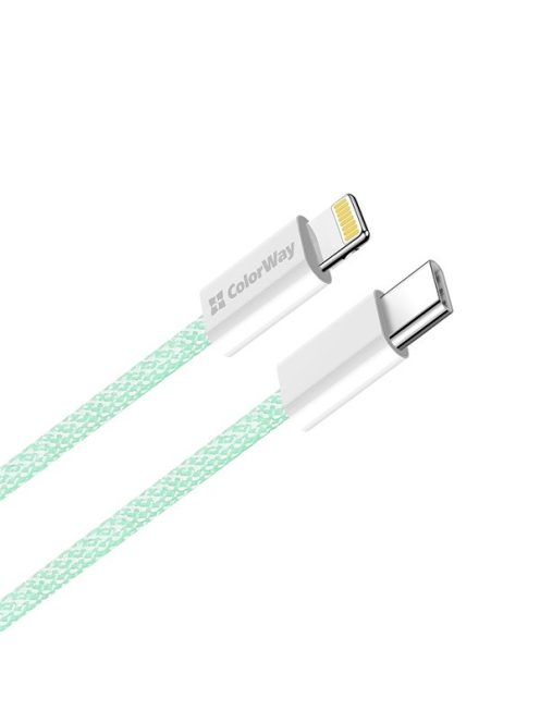 COLORWAY Kábel Type-C CW-CBPDCL061-G, Apple Lightning, fonott pamut, PD 27W, 1M zöld