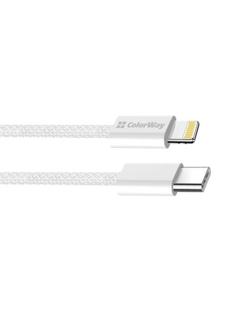 COLORWAY Kábel Type-C CW-CBPDCL061-GR, Apple Lightning, fonott pamut, PD 27W 1M szürke