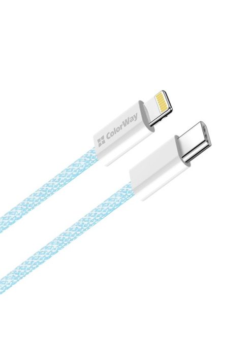 COLORWAY Kábel Type-C CW-CBPDCL061-BL, Apple Lightning, fonott pamut, PD 27W, 1M kék