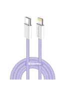 COLORWAY Kábel Type-C CW-CBPDCL061-PU, Apple Lightning, fonott pamut, PD 27W, 1M lila