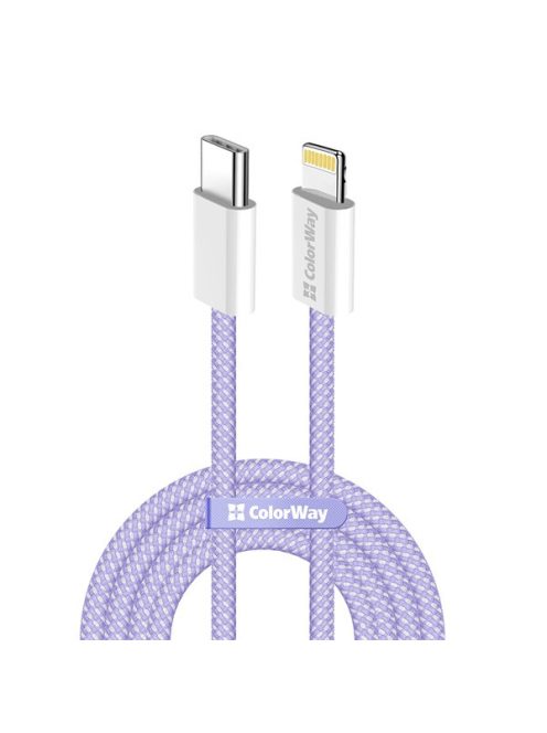 COLORWAY Kábel Type-C CW-CBPDCL061-PU, Apple Lightning, fonott pamut, PD 27W, 1M lila