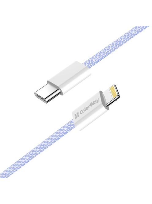 COLORWAY Kábel Type-C CW-CBPDCL061-PU, Apple Lightning, fonott pamut, PD 27W, 1M lila