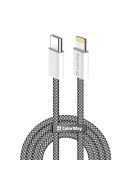 COLORWAY Kábel Type-C CW-CBPDCL061-BK,  Apple Lightning, fonott pamut, PD 27W, 1M fekete