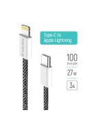 COLORWAY Kábel Type-C CW-CBPDCL061-BK,  Apple Lightning, fonott pamut, PD 27W, 1M fekete