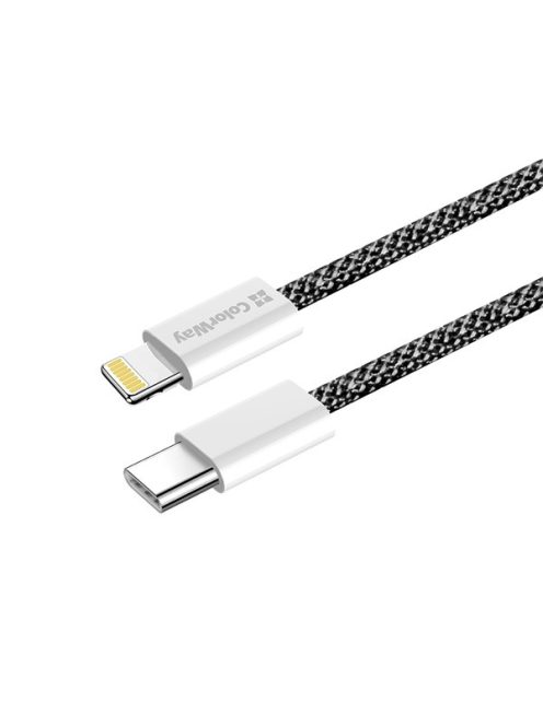 COLORWAY Kábel Type-C CW-CBPDCL061-BK,  Apple Lightning, fonott pamut, PD 27W, 1M fekete
