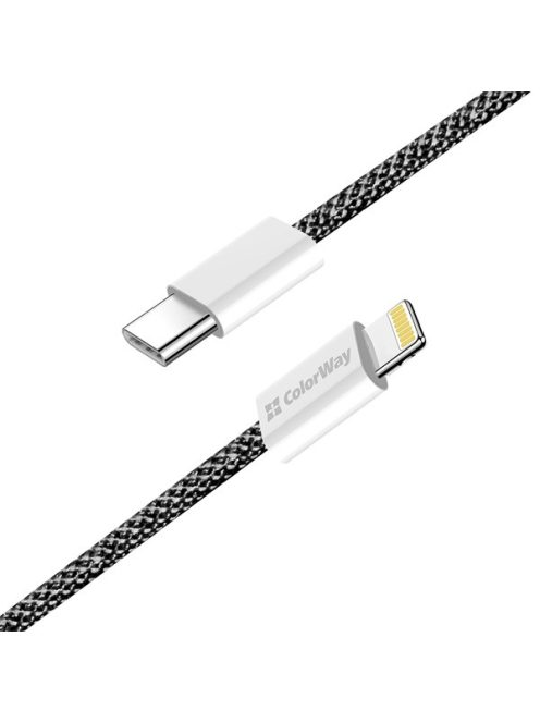 COLORWAY Kábel Type-C CW-CBPDCL061-BK,  Apple Lightning, fonott pamut, PD 27W, 1M fekete