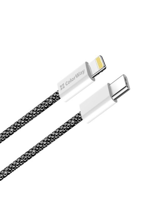 COLORWAY Kábel Type-C CW-CBPDCL061-BK,  Apple Lightning, fonott pamut, PD 27W, 1M fekete
