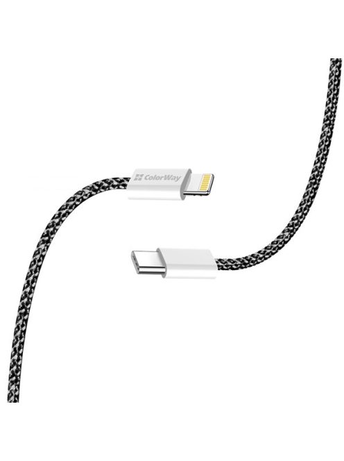 COLORWAY Kábel Type-C CW-CBPDCL061-BK,  Apple Lightning, fonott pamut, PD 27W, 1M fekete
