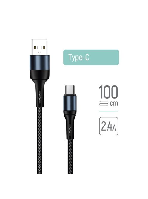 COLORWAY Kábel, USB Type-C CW-CBUC045-BK, nylon 2,4A 1M fekete