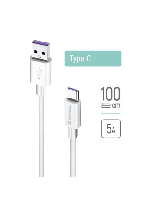 COLORWAY Kábel, USB Type-C CW-CBUC019-WH, gyors töltés, 5,0A 1M fehér