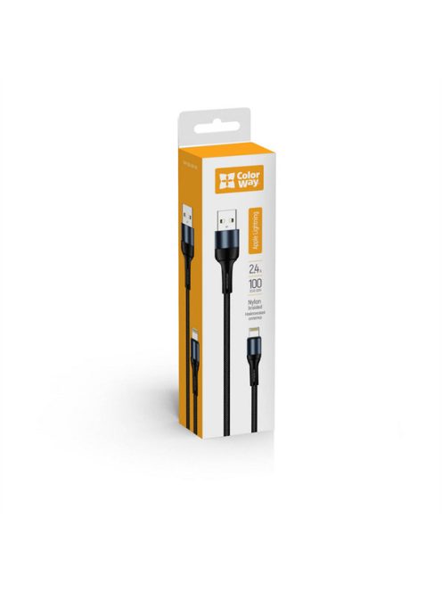 COLORWAY Kábel, USB CW-CBUL045-BK, Apple Lightning (nylon) 2,4A 1M fekete