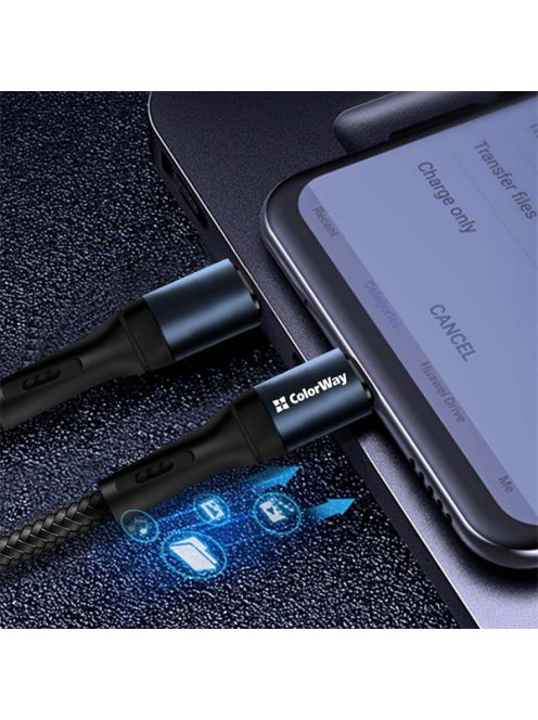 COLORWAY Kábel, USB CW-CBUL045-BK, Apple Lightning (nylon) 2,4A 1M fekete
