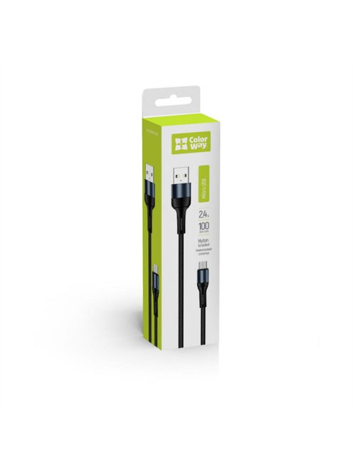 COLORWAY Kábel, USB CW-CBUM045-BK, MicroUSB (nylon) 2,4A 1M fekete