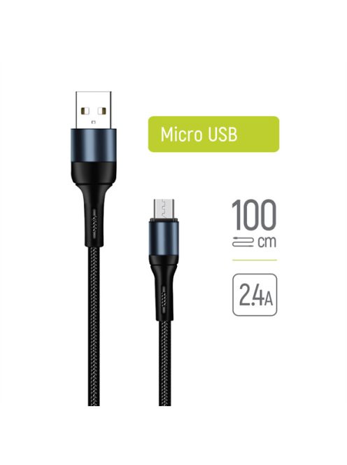 COLORWAY Kábel, USB CW-CBUM045-BK, MicroUSB (nylon) 2,4A 1M fekete