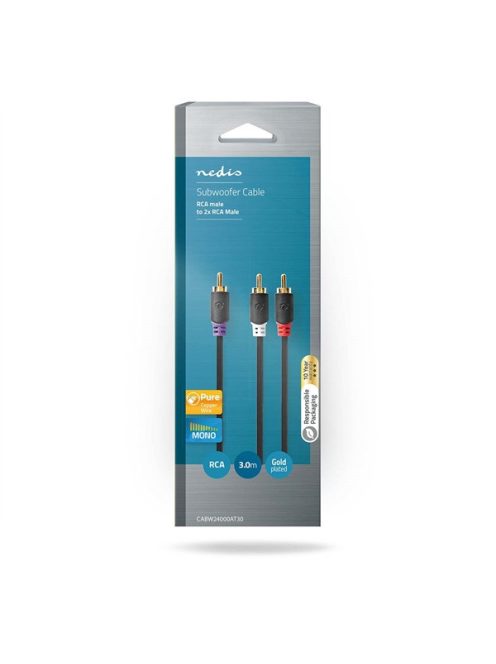 Nedis CABW24000AT30 RCA dugó - 2x RCA dugó,  mélynyomó kábel, 3m