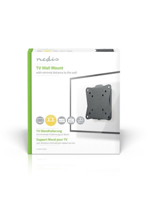 Nedis TVWM1010BK LCD TV / monitor fali tartó konzol, 13-27",  max. teherbírás 30 kg, faltáv:20mm, acél