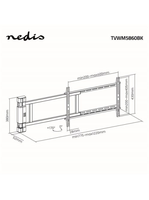 Nedis TVWM5860BK LCD TV / monitot motoros fali tartó konzol, 32-75", max. teherbírás 60 kg, faltáv:56mm, távirányító