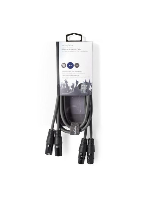 Nedis COTH15030GY15 félprofi XLR audio kábel, 2 x XLR 3p dugó - 2 x XLR 3p aljzat, 1.5m, rugalmas