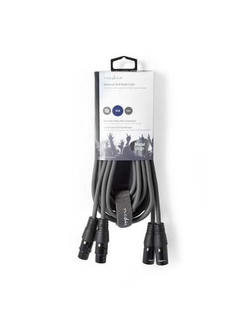 Nedis COTH15030GY30 félprofi XLR audio kábel, 2 x XLR 3p dugó - 2 x XLR 3p aljzat, 3m, rugalmas