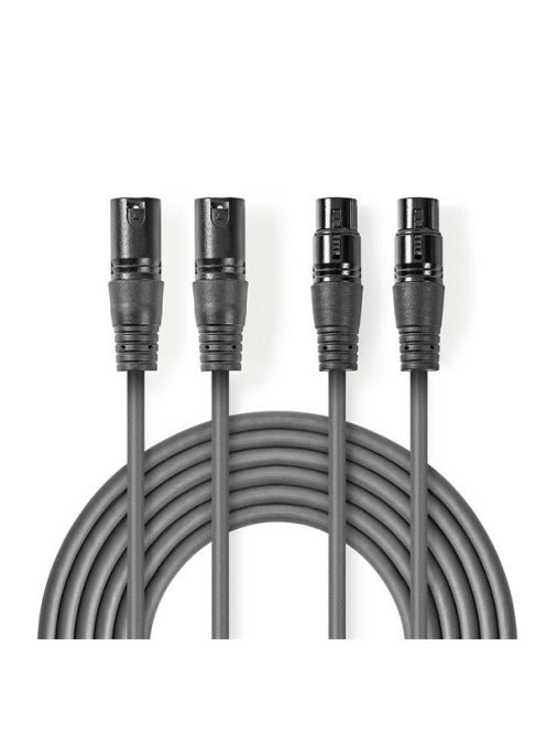 Nedis COTH15030GY50 félprofi XLR audio kábel, 2 x XLR 3p dugó - 2 x XLR 3p aljzat, 5m, rugalmas