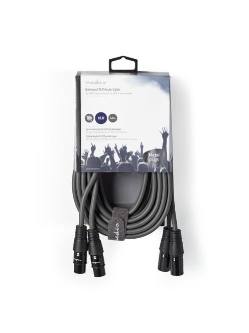 Nedis COTH15030GY50 félprofi XLR audio kábel, 2 x XLR 3p dugó - 2 x XLR 3p aljzat, 5m, rugalmas