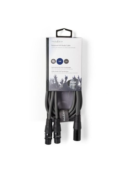Nedis COTH15025GY15 félprofi XLR audio kábel, XLR 3p dugó - 2 x XLR 3p aljzat, 1.5m, rugalmas