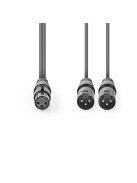 Nedis COTH15020GY15 félprofi XLR audio kábel, XLR 3p aljzat - 2 x XLR 3p dugó, 1.5m, rugalmas