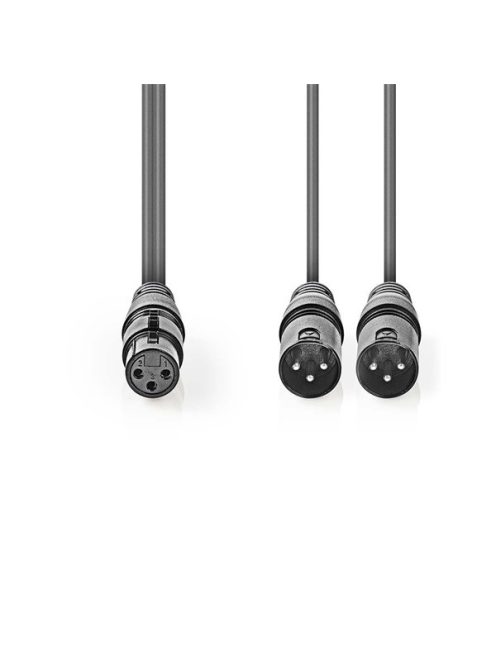 Nedis COTH15020GY15 félprofi XLR audio kábel, XLR 3p aljzat - 2 x XLR 3p dugó, 1.5m, rugalmas
