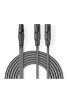 Nedis COTH15020GY15 félprofi XLR audio kábel, XLR 3p aljzat - 2 x XLR 3p dugó, 1.5m, rugalmas