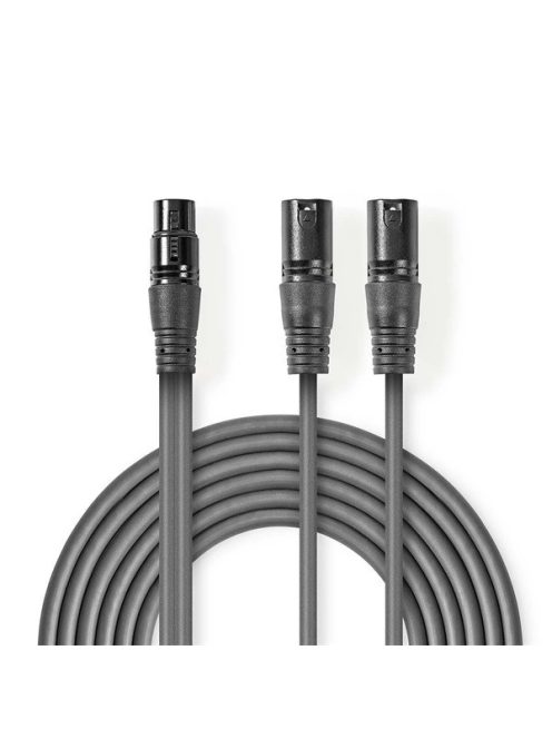 Nedis COTH15020GY15 félprofi XLR audio kábel, XLR 3p aljzat - 2 x XLR 3p dugó, 1.5m, rugalmas