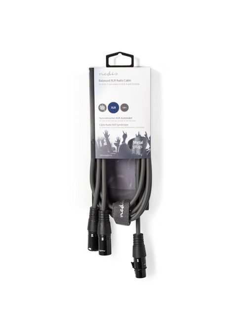 Nedis COTH15020GY15 félprofi XLR audio kábel, XLR 3p aljzat - 2 x XLR 3p dugó, 1.5m, rugalmas