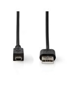 Nedis CCCGL60301BK20 USB mini 5p (mini USB)kábel, USB 2.0  USB-A dugó  USB mini 5p dugó, 480 Mbps. 2m