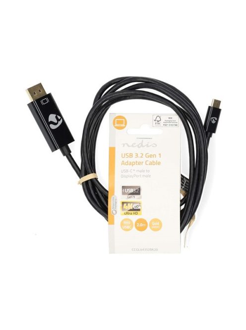 Nedis CCGL64352BK20 USB C (USB-C) - Displayport kábel, USB3.2 Gen 1, 4K@60Hz, 2m, (USB3.1, USB3.0, USB2.0)