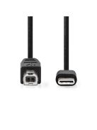 Nedis CCGL60650BK10 USB-C dugó - USB- B dugó (USB C - USB B) kábel, 480 Mbps, 1m