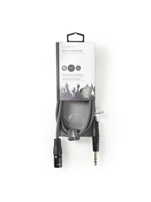 Nedis COTH15100GY15 félprofi audio kábel, 6,35mm sztereo jack dugó - 3p XLR dugó, hossz 1,5m, rugalmas