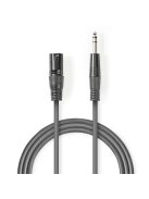 Nedis COTH15100GY30 félprofi audio kábel, 6,35mm sztereo jack dugó - 3p XLR dugó, hossz 3m, rugalmas
